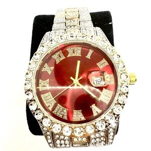 Red and Silver Crystal-Embellished Watch